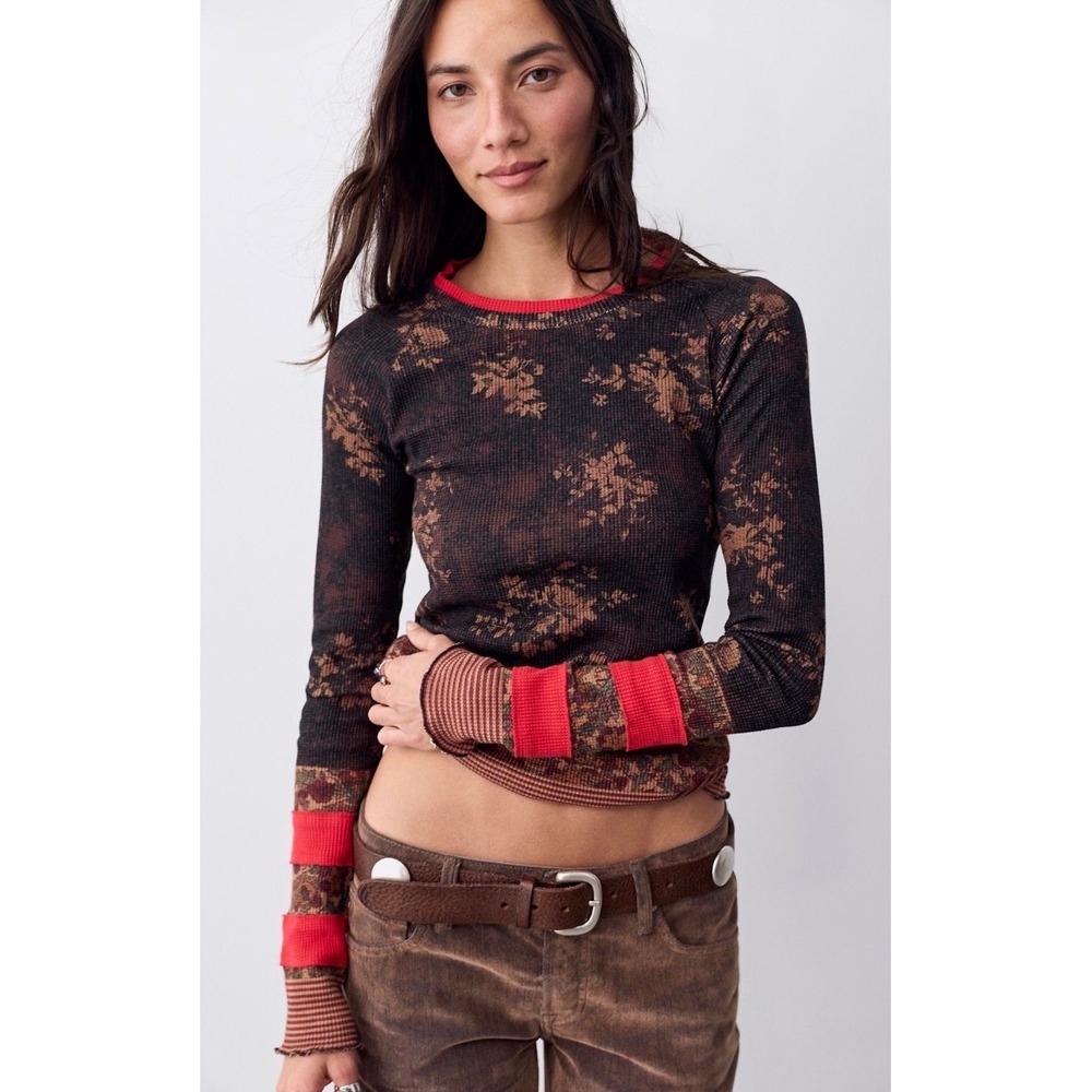 We The Free Easy Does It Printed Thermal Top NWOT black combo